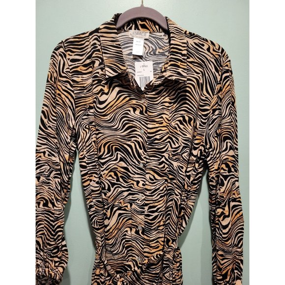 New L Space Avalon Button Up Maxi Dress Belted Long Sleeve Tiger Stripe Sz L - Picture 3 of 8